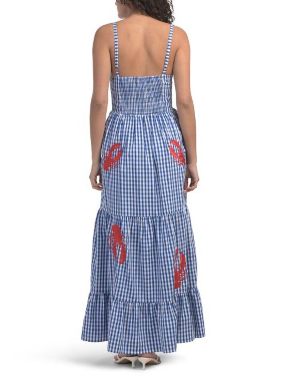 SOLITAIRE Sleeveless Lobster Embroidered Gingham Maxi Dress - Picture 2 of 5